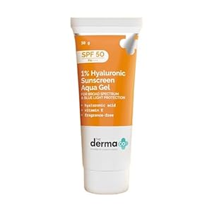 The Derma Co 1% Hyaluronic Sunscreen SPF 50 Aqua Gel, PA++++ | For Oily, Dry, Acne-prone Skin | Lightweight, No white-cast for Broad Spectrum & Blue Light Protection – 30g