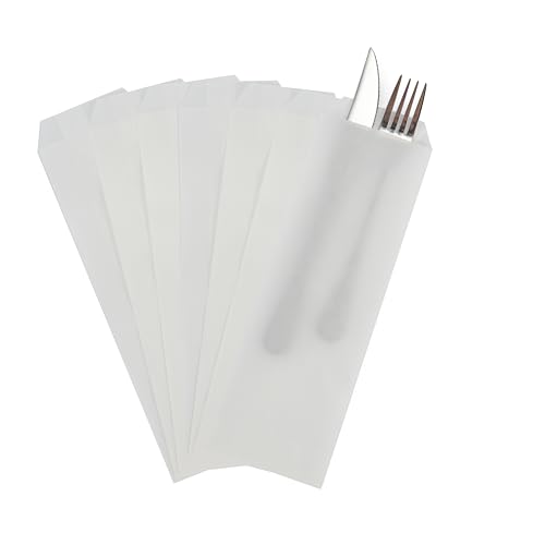 LOOKSGO 200 Count 3x10 Inches White Glassine Paper Bag Cutlery Bags Silverware Bags for Party Bakery Treats Kitchen