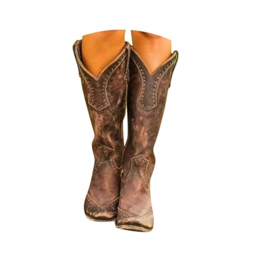 Generisch Cowboystiefel Westernstiefel Langschaft Stiefel Damen Cowboy Stiefel Retro Reißverschluß Ankle Boots Blockabsatz Winter Herbst Übergangsstiefel Stiefel...