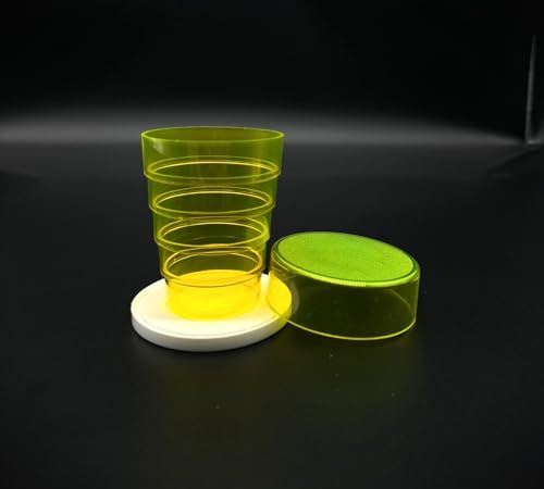 Kimmel Klappbecher Das Original mit Spiegel, Faltbecher, Zahnputzbecher für Picknick Reisen Haushalt Outdoor Wandern Camping, Farbe transparent gelb