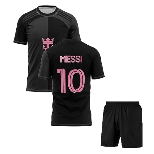Image of Football Soccer Barce Messi 10 Jersey Set Football T-Shirt with Black Shorts (Kid's, Boy's & Men's)