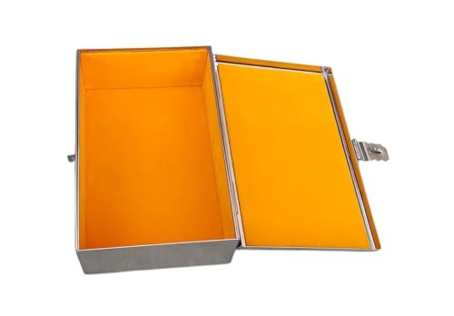 Image of Stainless Steel Storage Box, Cash Box, Pooja Peti, Organizer, Vanity Storage Box, Jewellery Safe Bank Locker, Cash Box With Handicrafts Digital Meena Kari Design (Yellow, 8 Inch)