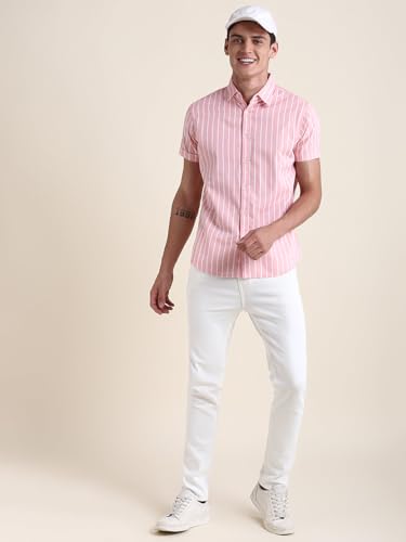 Image of Dennis Lingo Men Stripes 100% Cotton - Slim Fit Shirt