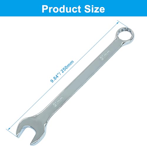 Image of Hordion 21mm Metric Combination Wrench Spanner with Box End and Open End | 12-Point Box End, Open End, Mirror-Chrome Plated, High Carbon Steel