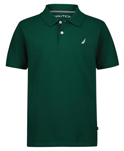 Nautica Boys Short Sleeve Anchor Polo Button Closure Soft & Comfortable Pique Fabric Evergreen 14-16