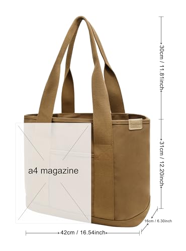 Image of TeeYee 16oz Canvas Tote Bag Casual Multi pockets Handbags Large Capacity Shopping Shoulder Bag with Pocket Bags Work Purses