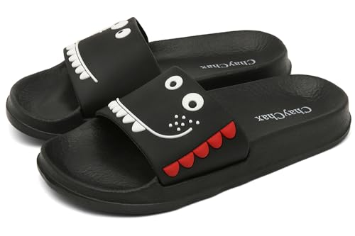 ChayChax Zapatillas de Baño para Niños Ligero Bañarse Chanclas de Casa Suave Zapatos de Playa y Piscina para Niña Niño,Negro B,26/27 EU=Fabricante 27