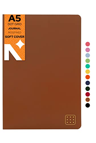 Image of NEORAH - A5 Dotgrid Notebook SOFT COVER | Organiser REFILL | Dotted notebook Journal | 110 GSM | 160 pages (Size 21 cm x 14.8 cm)Planner Journaling Writing Note Taking Diary, Travellers Journal- BROWN
