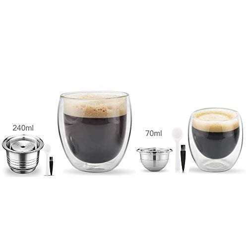 Deca Reusable Coffee Capsule Filter, Stainless Steel Coffee Pod Holder Set For Nespresso Vertuoline Gca1/Plus, Nespresso Vertuo Plus Series, Delonghi Env 135/150 With Brush Spoon (70Ml), Silver #TOP2