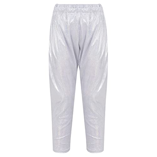 Girls Kids Sequin Metallic Elastic Waistband Trousers Little Boys Hip Hop Jazz Streetwear Dance Sports Trousers Silver 15-16 Years