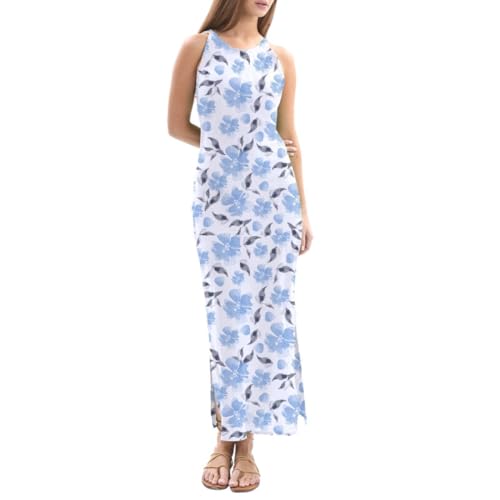 Image of Amazhiyu Women's 100% Linen Sleevelesss Splits Bodycon Maxi Dresses | Bias-cut, Summer Casual Style, Relaxed Fit