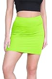 janisramone® Mini Skirts for Women UK, Elasticated High Waist Mini Skirt, Bodycon Plain Stretchy Pencil Skirt for Summer Daily and Casual Wear Skirts Size 6-16 Neon Green