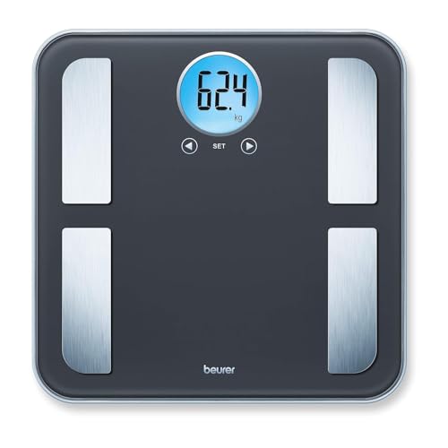 Beurer BF 195 Bilancia Diagnostica in Vetro, con Display LCD Rotondo, adatta per la determinazione del grasso corporeo, della percentuale muscolare e del fabbisogno calorico