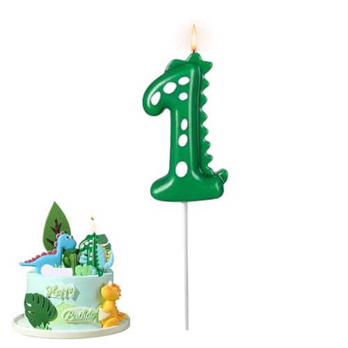 Birthday Candles, Dinosaur Number 1 Candles, Dinosaur Birthday Candle, Happy Birthday Candle, Dinosaurs Party Decorations, for Dinosaurs Theme Birthday Party, Green Theme Cake, Bakery Decoration