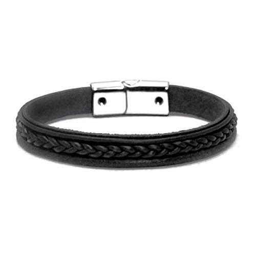 PULSEIRA EM COURO TRIBAL PRETO (M (Pulsos até 17,5 cm))