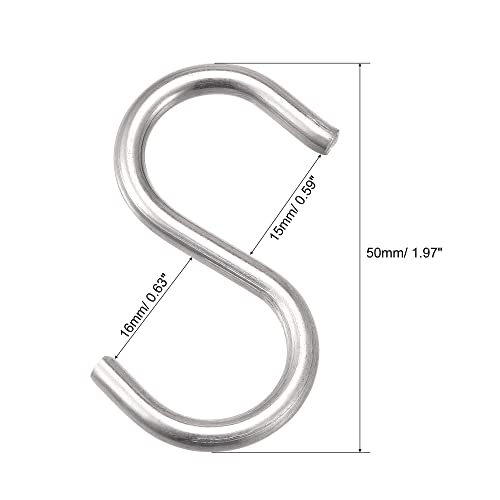 Image of uxcell S Hooks 1.97 inch Long Stainless Steel Hanger for Hanging Objects in Kitchen, Garden, Bathroom, Garage 16Pcs