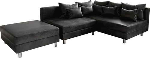 DELIFE Eckcouch Clovis Anthrazit Antik Optik mit Hocker Ottomane Rechts Ecksofa Modular