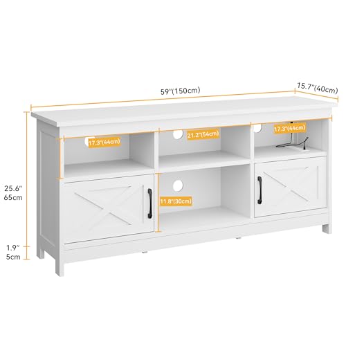 DWVO White TV Stand for 65 Inch TV, Entertainment Center, TV Cabinet with Power Outlet & LED Light Strip, Media Console Television Stands, Living Room Furniture 59 Inch