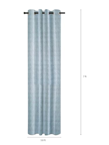 Image of Cortina Striped Light-Filtering Polyester Curtains 7 feet Long Set of 2 for Door [ Opacity: 50-60%, Color: Light Blue, Knitting Foil Curtains -160 GSM ]