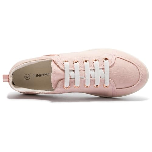Image of FUNKYMONKEY Slip-On Canvas Sneakers for Women, Comfortable Lightweight Lace-Up Flat Casual Tennis Shoes Breathable Walking Shoes for Everyday Wear