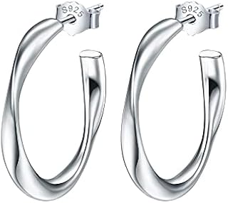 Lydreewam 925 Sterling Silver Twisted Half Hoop Earrings for Women Ladies Hoop Earrings, Diameter 11/16/20mm