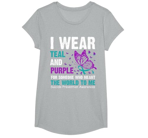 I wear Teal & Purple for Someone who Meant the World to me T-Shirt, Girls, Heather Grey, Large