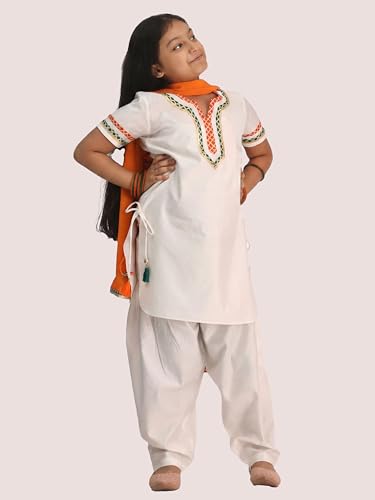 Image of VASTRAMAY Girls White Viscose Kurta Set | Traditional Indian Outfit