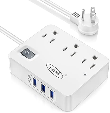 Surge Protector Power Strip, Bototek Extension Cord with 3 Widely Outlets 3 USB Ports, Flat Plug, 4Ft Desk USB Charging Station for Dorm Room Home and Office