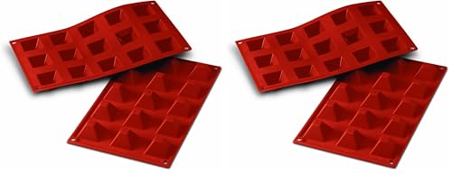 silikomart | SF008 Moule en Silicone pour PYRAMID Monoportions, antiadhésif, 15 cavités, Lot de 2 Moule à gâteau, 36 x 36 h 22 mm, Made in Italy