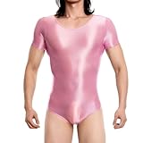 RuiChy Herren Body mit glänzendem Trikot kurzärmelig einteilig Jumpsuits Herren Dessous Bodys Tank Tops Unterwäsche Cosplay Kostüm Party Clubwear Nachtwäsche (Rosa/L)