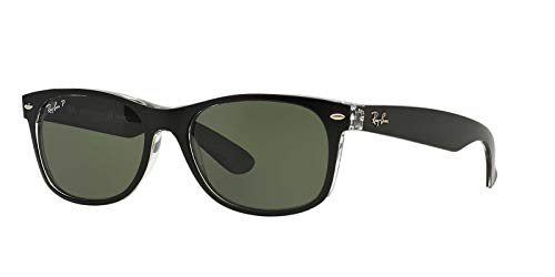 Ray-Ban New Wayfarer Sunglasses (RB2132) Black/Green Plastic - Polarized - 52mm