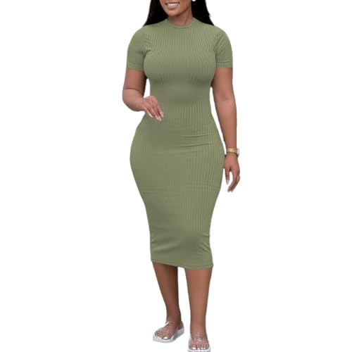 Image of TOPSRANI Women Sexy Midi Dress Bodycon Casual Sleeveless Basic Ruched Tank Summer Club Party Dresses