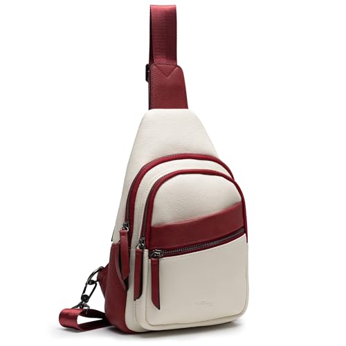 Image of Alldaily Large Sling Bag for Women Crossbody Purse Leather Fashionable Trendy Chest Bag for Travel, Fanny Pack (Red&White)