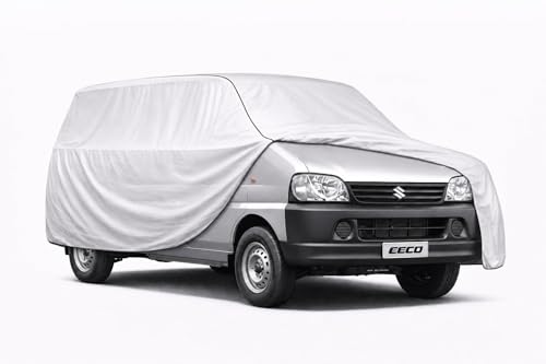 Image of SEAZEN Waterproof Car Cover for Maruti Suzuki Eeco | Dustproof, UV & Scratch Resistant Soft Cotton Lining | Triple Stitched, Elastic Hem | Metallic Silver with Black Piping