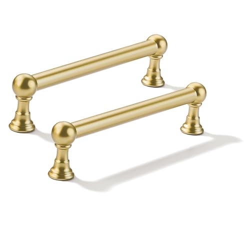 CABDM 2 Pack 5 Inch Solid Kitchen Cabinet Handles Brushed Gold Heavy Duty Cabinet Pulls Drawer Pulls Cabinet Hardware Kitchen Handles for Cabinets Cupboard Handles