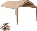 GOTRUTH Canopy Replacement Cover, Carport Replacement Canopy, 800D Oxford Waterproof & UV Protected Tarp with Ball Bungees (Frame is not Included) (Beige, 12x20)