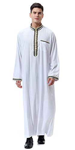 Ababalaya Men's Round Neck Half Sleeve Solid Saudi Arab Thobe Islamic Muslim Dubai Robe4