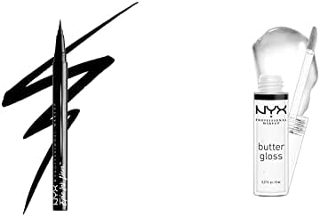 NYX PROFESSIONAL MAKEUP Epic Ink Liner, Waterproof Liquid Eyeliner - Black, Vegan Formula & Butter Gloss, Non-Sticky Lip Gloss - Sugar Glass (Clear)