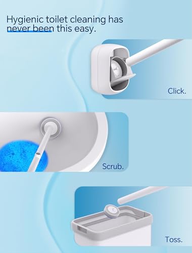 Image of Disposable Toilet Brush Wand, Wall Mounted Toilet Cleaner Kit with Holder, for Bathroom Cleaning (Toilet Brush + 12 Brush Heads)