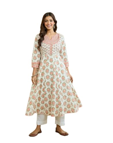 Kurta traditionnel imprimé floral multicolore Fabindia col rond