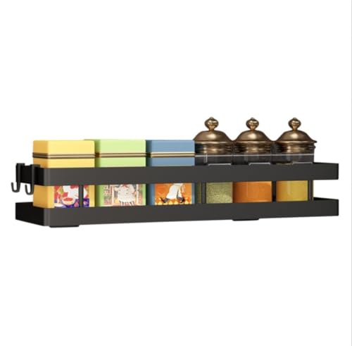 Estante de especias de montaje en pared negro, organizador de estantes de cocina de acero al carbono para frascos y botellas, soporte de almacenamiento de ahorro de espacio para artículos de tocador d