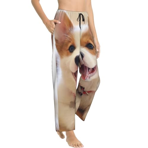 Pantalon de pyjama en polyester doux avec imprimé corgi et poches