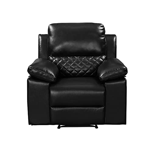 Lazyspace Modern Manual Recliner Chair With Thick Padded Upholstered Cushion And Retractable Footrest,Air Leather And Pvc Home Theater Seating For Bedroom Living Room,Black #TOP6