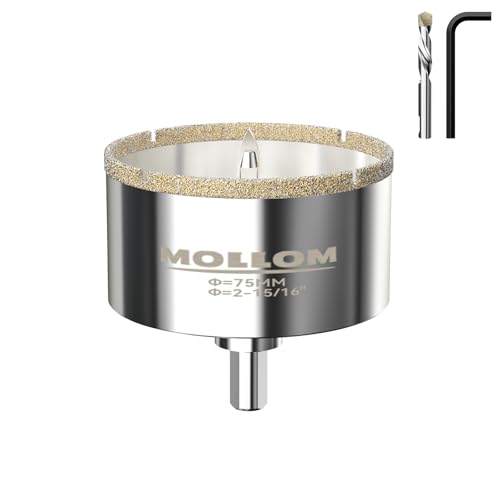 Image of MOLLOM 2-15 /16 inch (75mm) Diamond Hole Saw with 2 Pilot Drill Bit