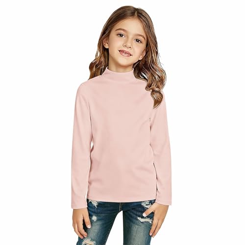 Girls Boys Turtleneck Long Sleeve Shirts Unisex Kids Mock Neck Thermal Pullover Classic Plain Tops (Pink, 5-6 Years)