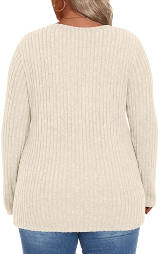 Image of HOTGIFT Womens Plus Size Sweater Tops Long Sleeve Crewneck Casual Tunic Shirts Buttons XL-5XL Blouse Soft Comfy Fashion