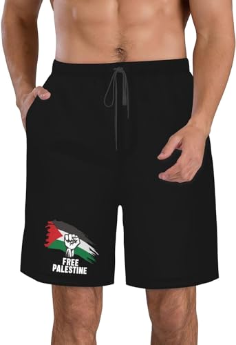 GERRIT Free Palestine Board Shorts Man's Quick Dry Board Shorts Mesh Lining Board Shorts with Pockets