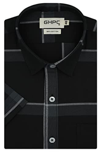 Image of GHPC 100% Cotton Checkered Half Sleeves Regular Fit Formal Shirt for Men
