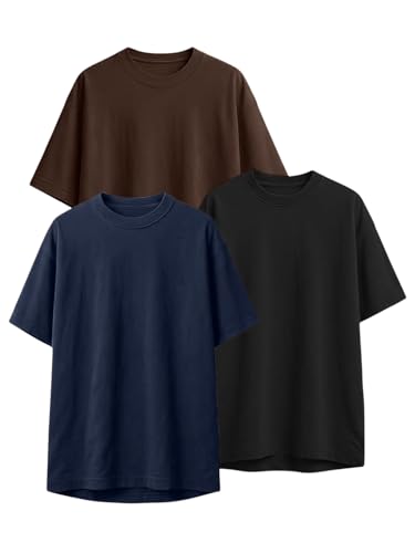 Image of LEOTUDE Women's Drop Shoulder Oversized Baggy Fit Half Sleeve Plain Solid Round Neck Multicolor T-Shirt Combo for Women's (Pack of 3)