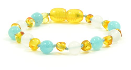 Natural Baltic Bernstein Armband / Fußkettchen für Kinder mit Twist Lock-Länge: 14cm, handgefertigt aus 100% natürlichem Baltic Bernstein, zertifiziert (Zitrone unpoliert / Afrikanische Jade)